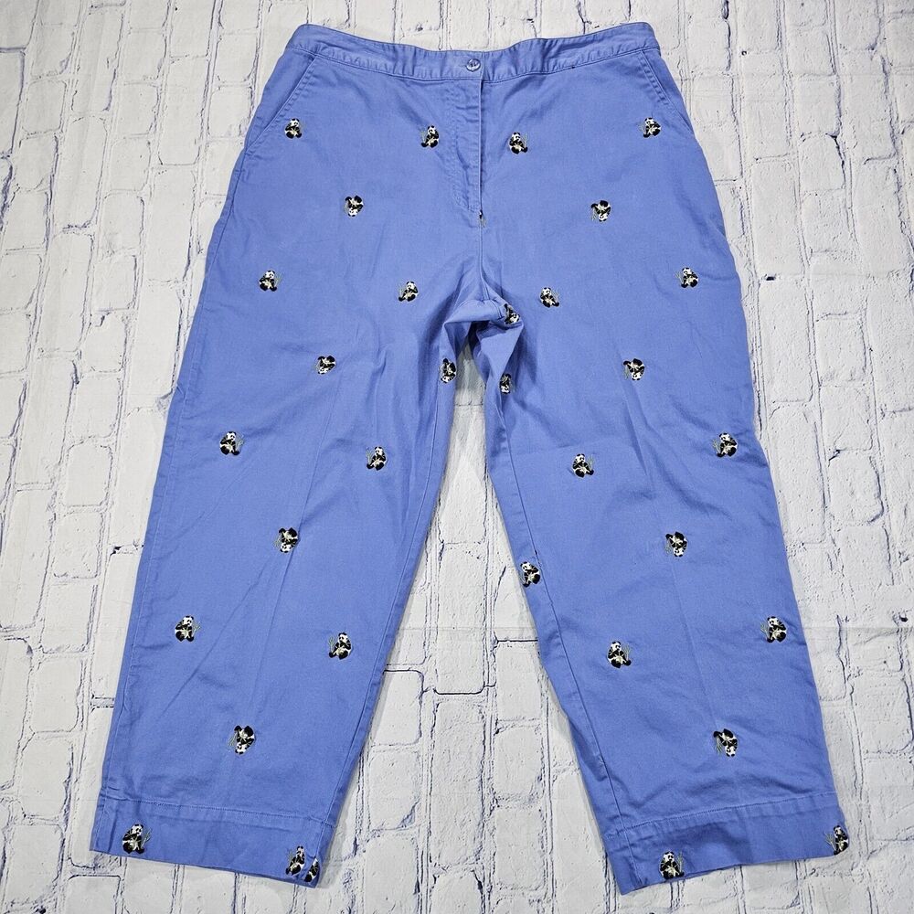 Sun Moda WOMENS SZ XL Blue Panda Bamboo Embroidered Straight Leg Mid Rise